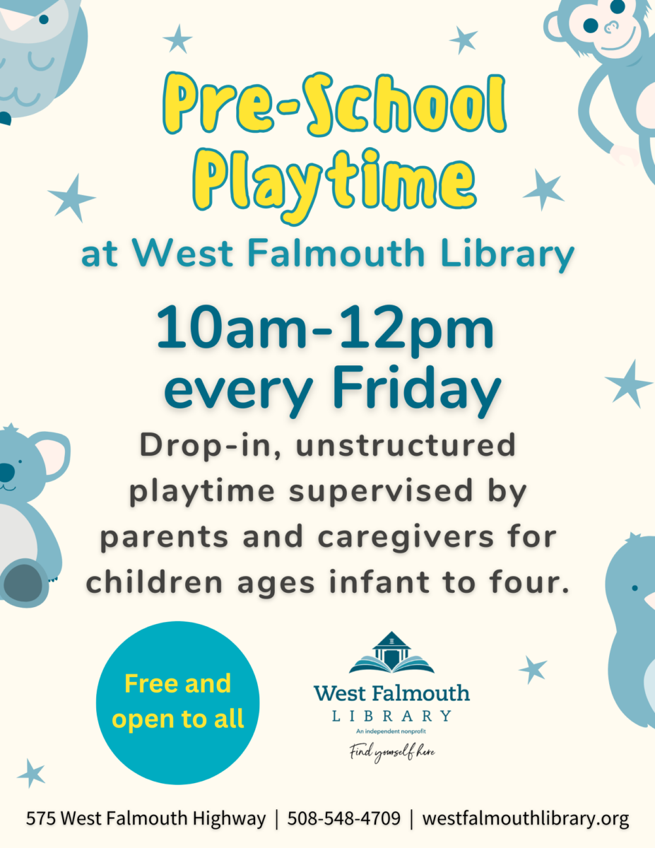 Summer 2025 PreSchool Playtime Flier for West Falmouth Library