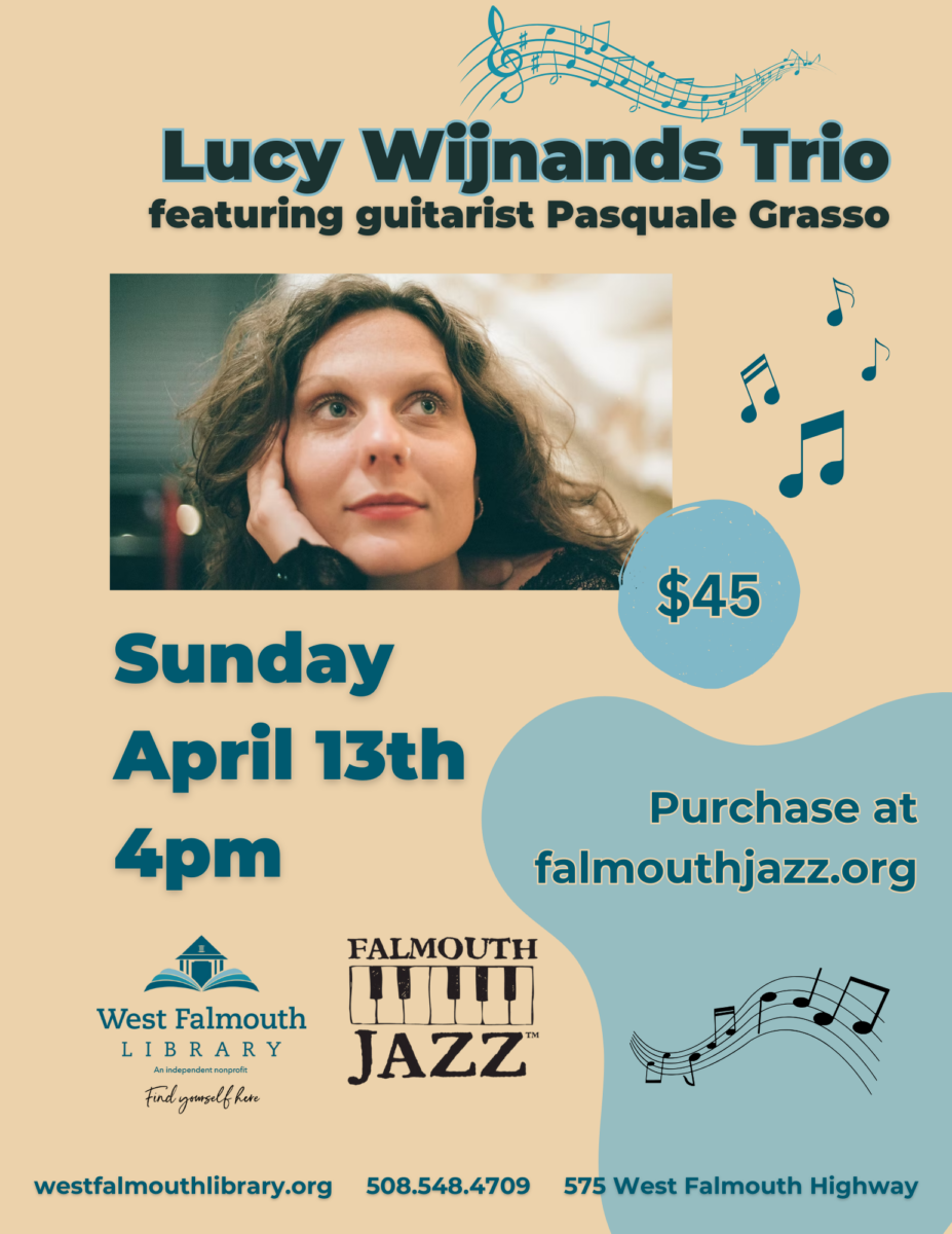 April 13 2025 Lucy Wijnands Trio concert at West Falmouth Library flyer