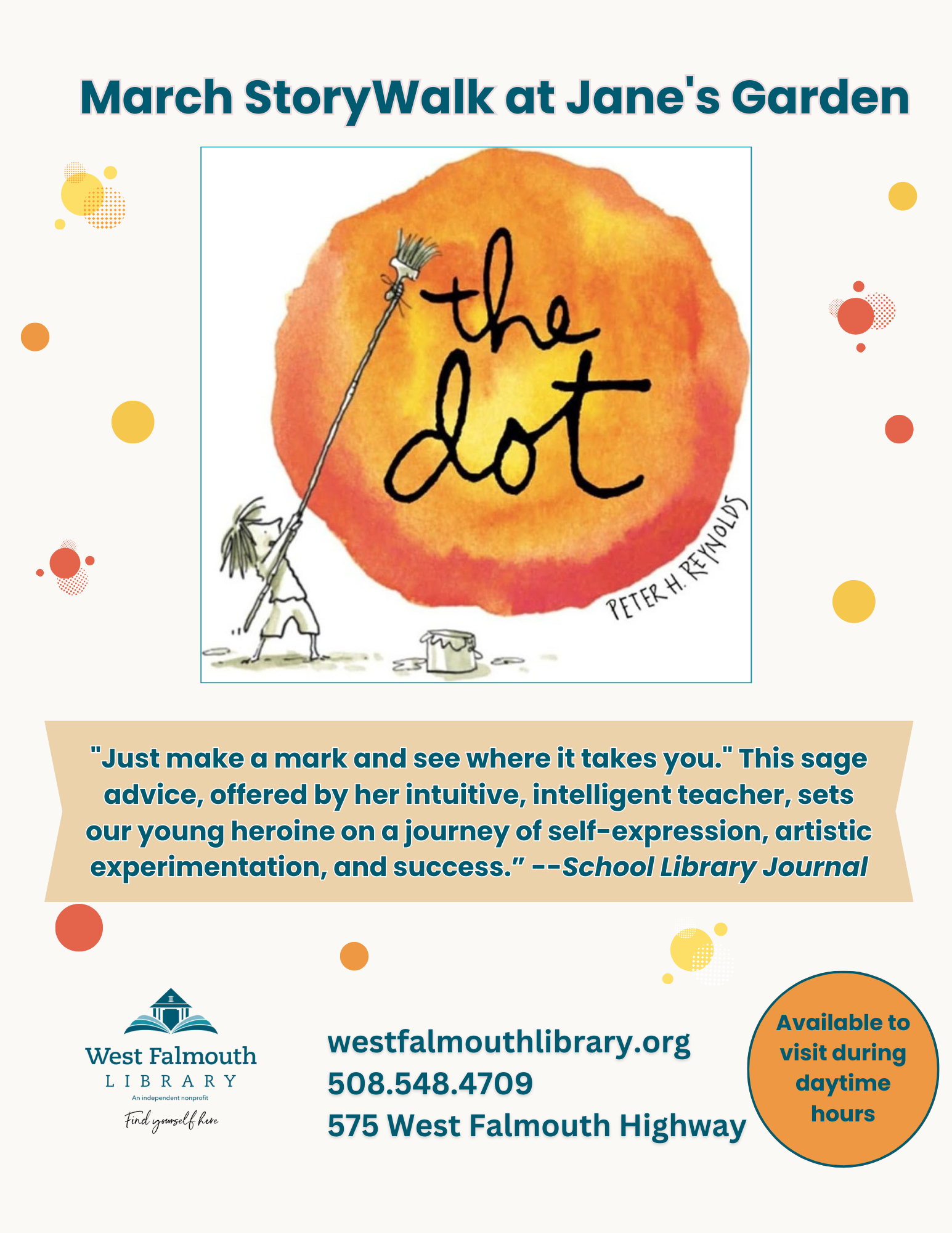 March 2025 StoryWalk Flyer for the book The Dot
