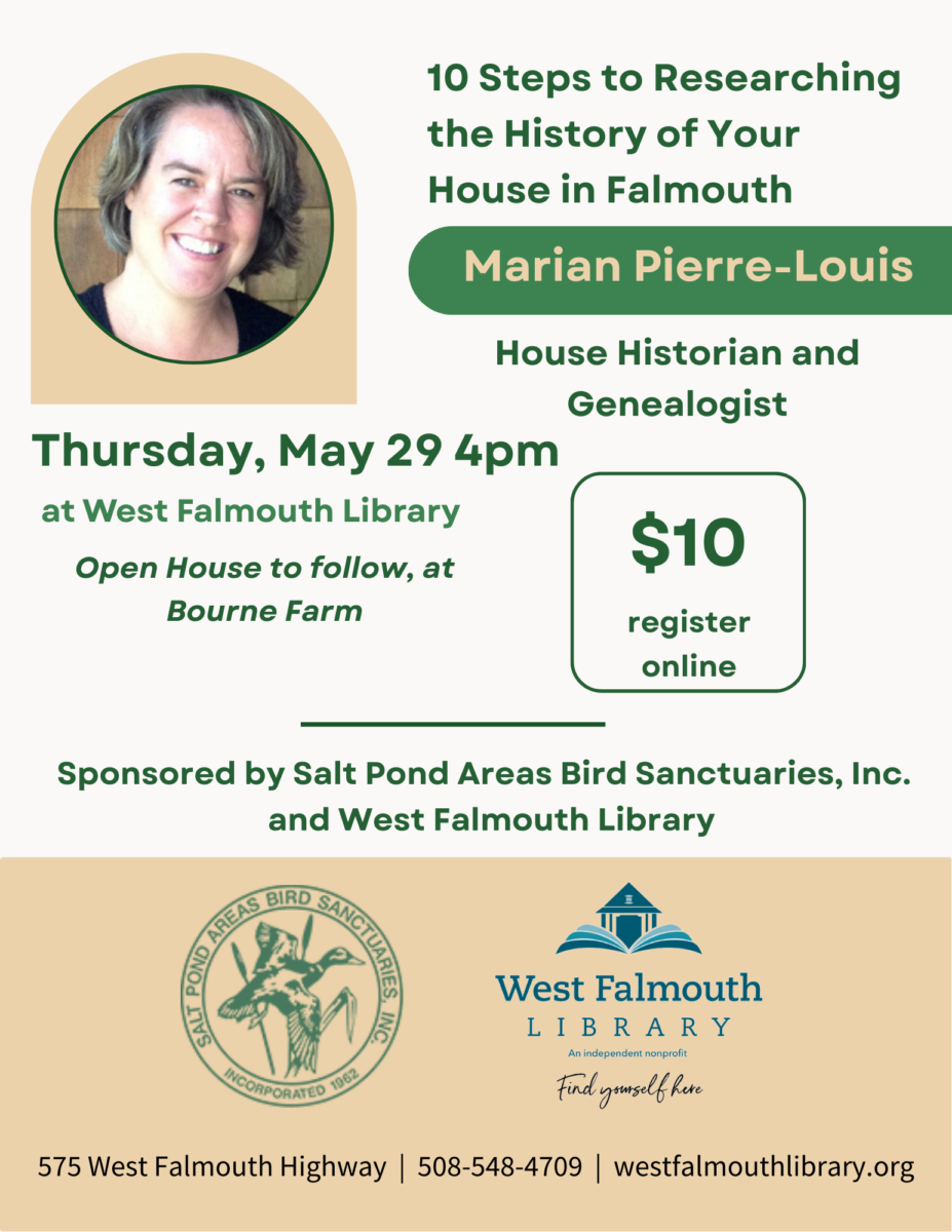 April 2025 Marian Pierre-Louis Talk at West Falmouth Library flier