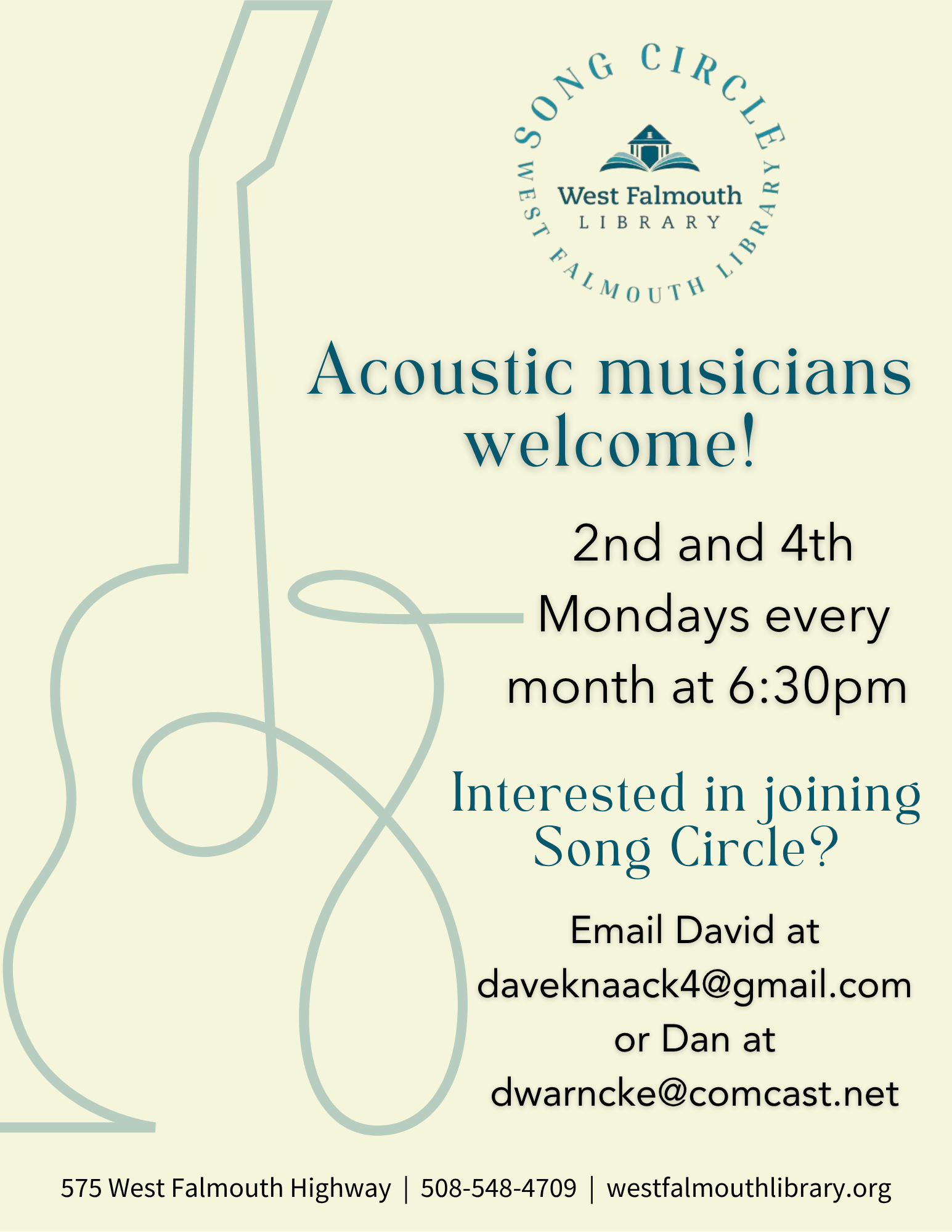 2025 Song Circle Flier for West Falmouth Library