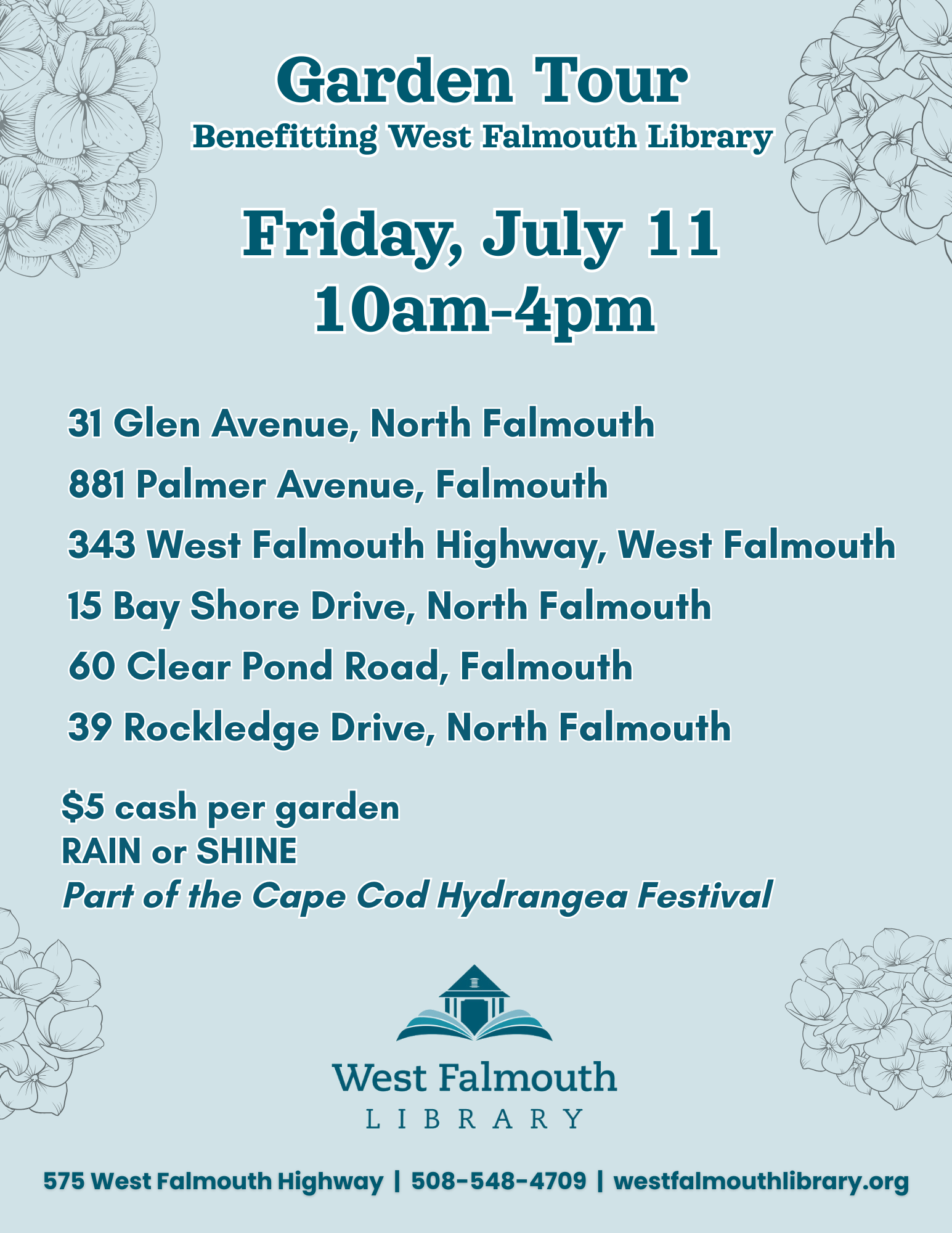 flier for 2025 WFL Garden Tour as part of Cape Cod Hydrangea Fest