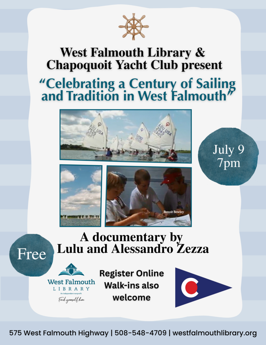 flier for July 2025 documentary screening at West Falmouth Library