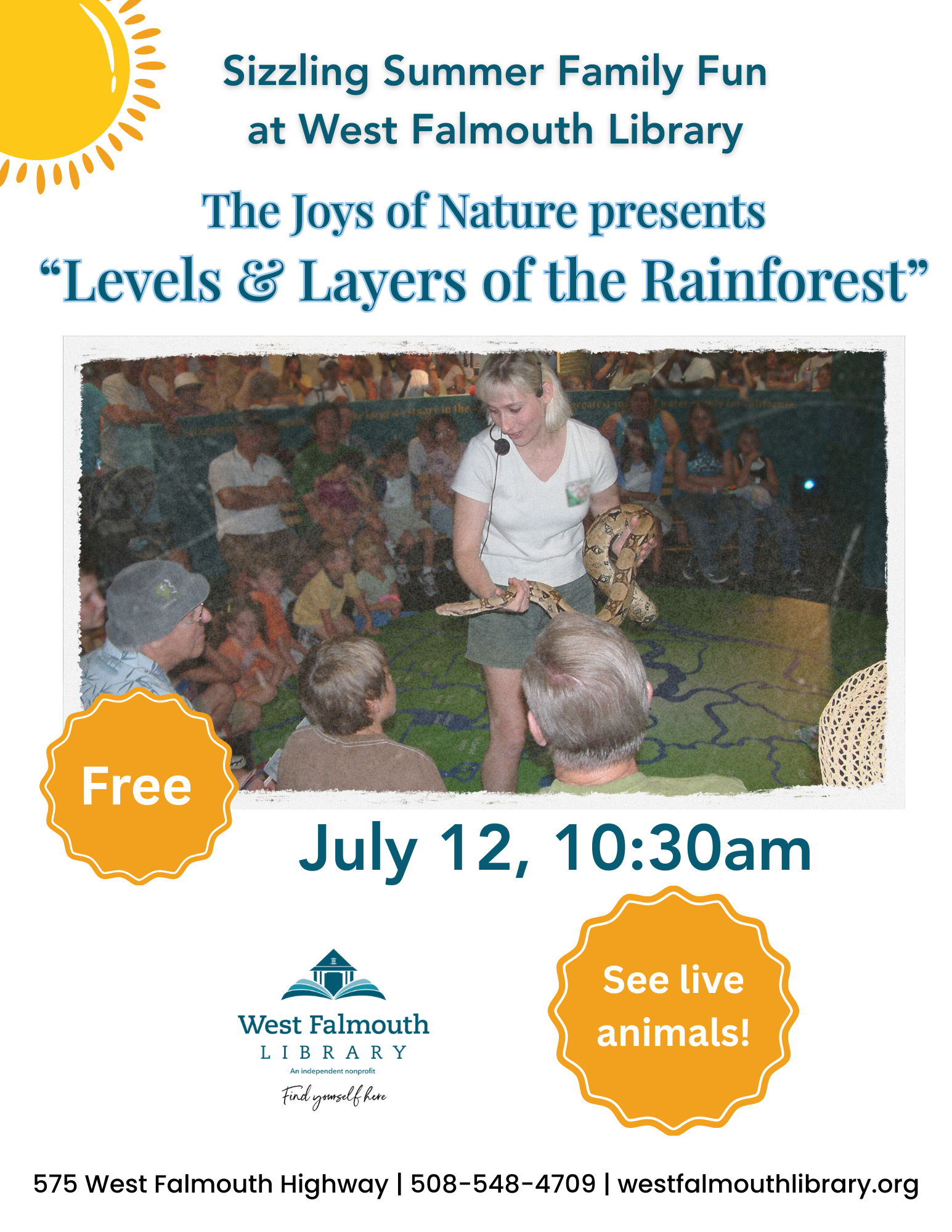 Summer 2025 The Joys of Nature Flier for West Falmouth Library