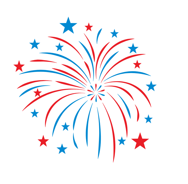 illustration of red and blue fireworks burst