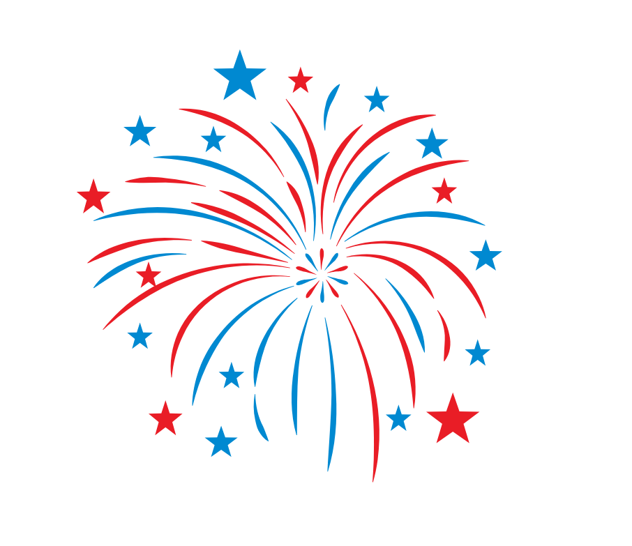 illustration of red and blue fireworks burst