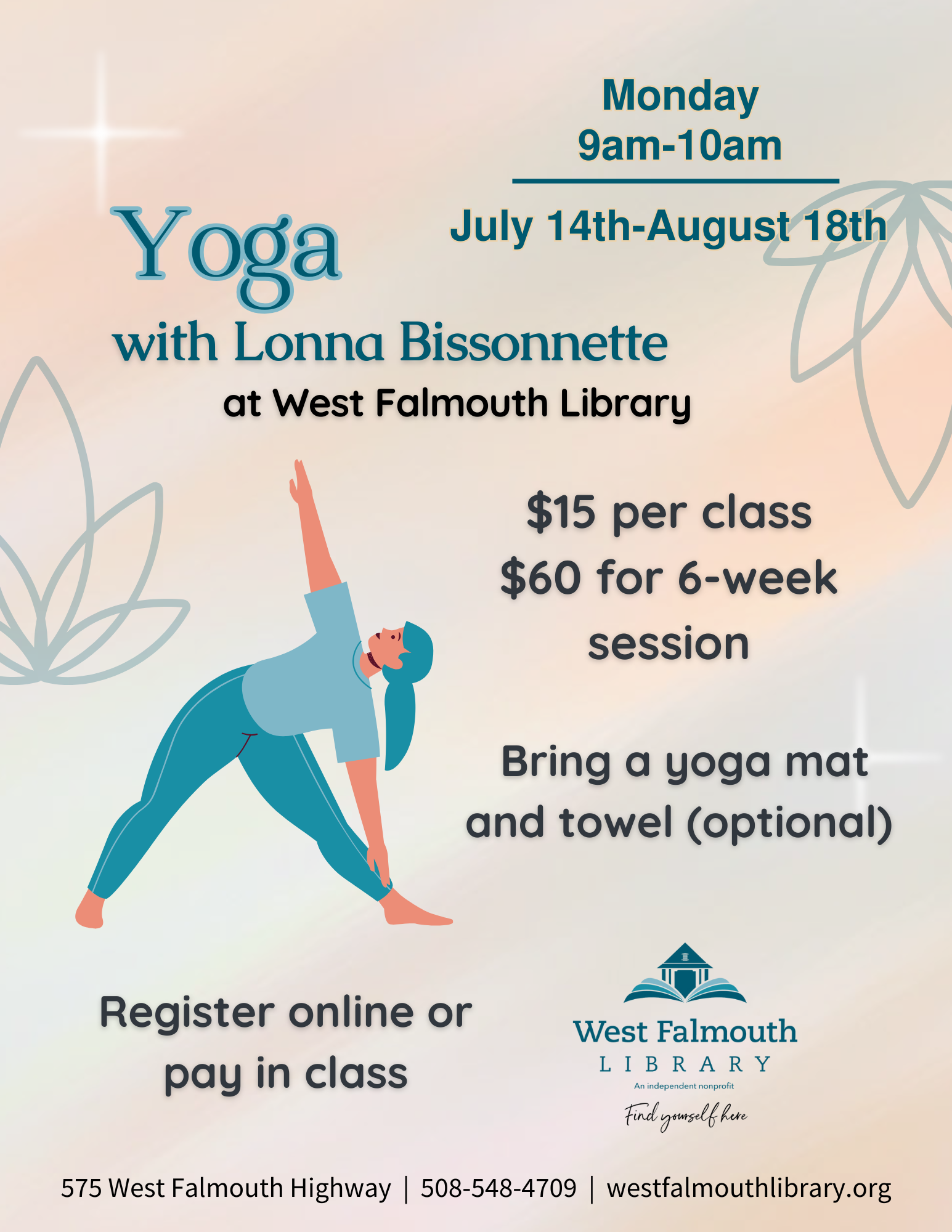 flier for Yoga at West Falmouth Library