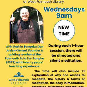 flier for midweek meditation at West Falmouth Library