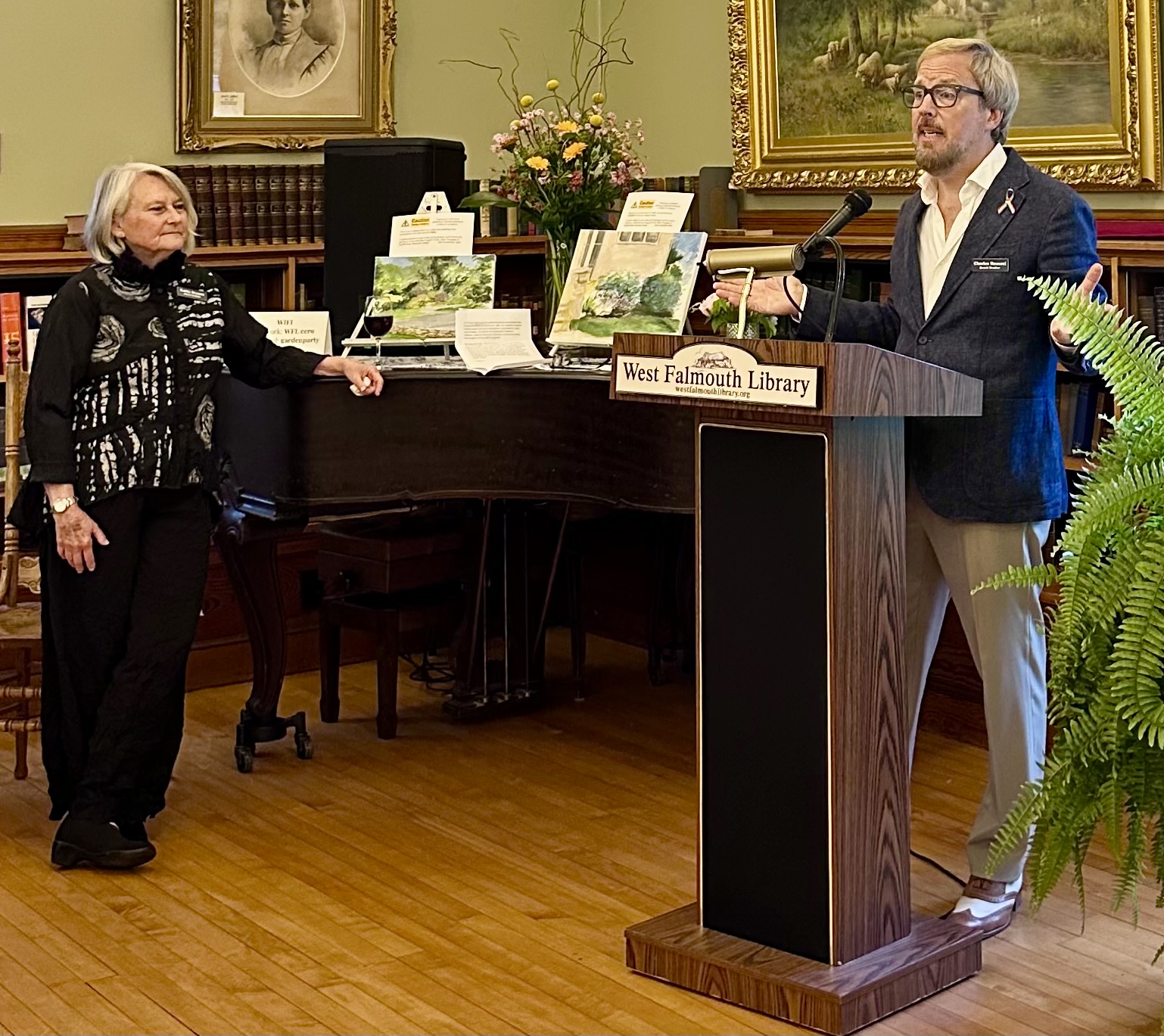 Current West Falmouth Library board president Charles Roussel and immediate past president Kathy Bryson