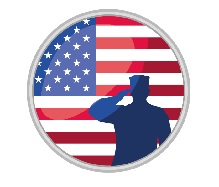 Veterans Day clipart with silhouette of saluting military member and an American Flag