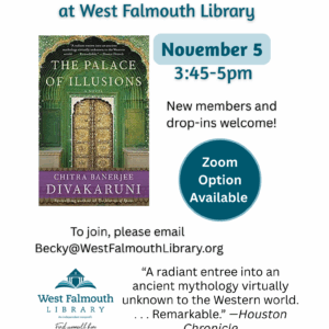 flier for West Falmouth Library December 2025 International Book Group selection