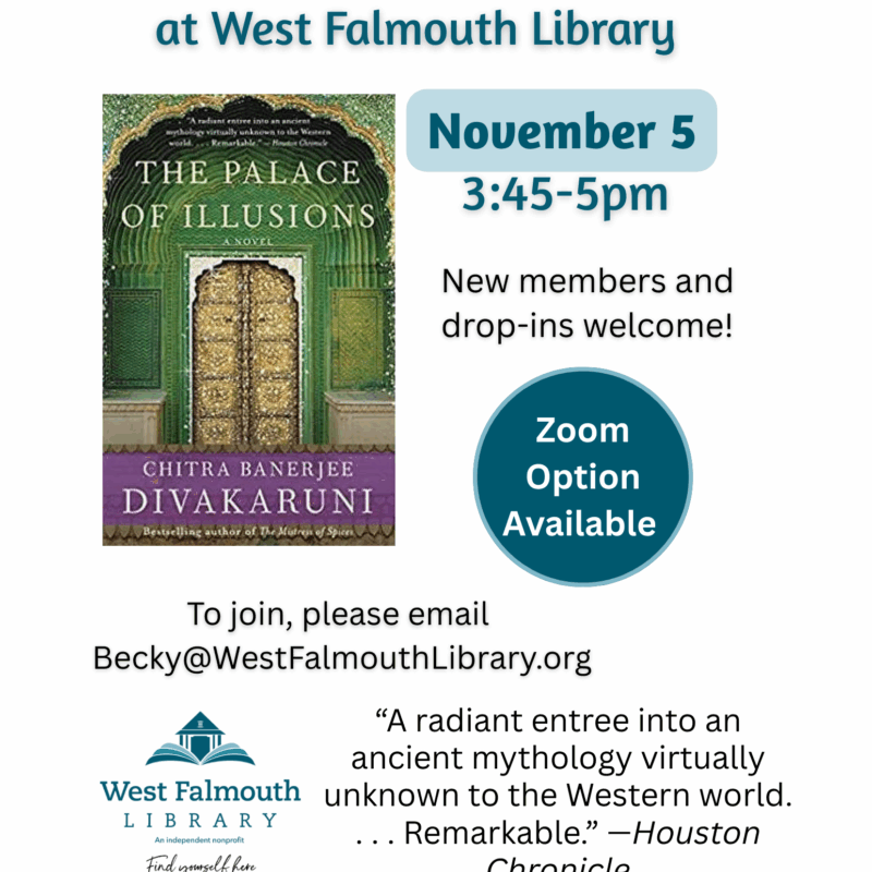 flier for West Falmouth Library December 2025 International Book Group selection