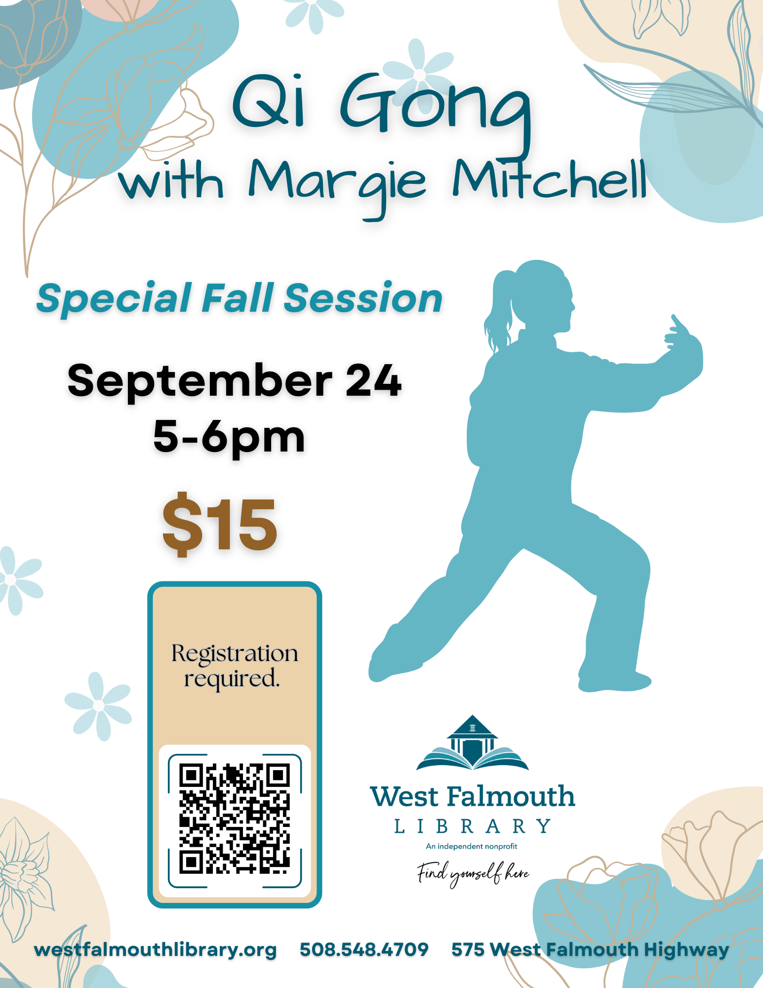 September 2025 Qi Gong Flyer at West Falmouth Library