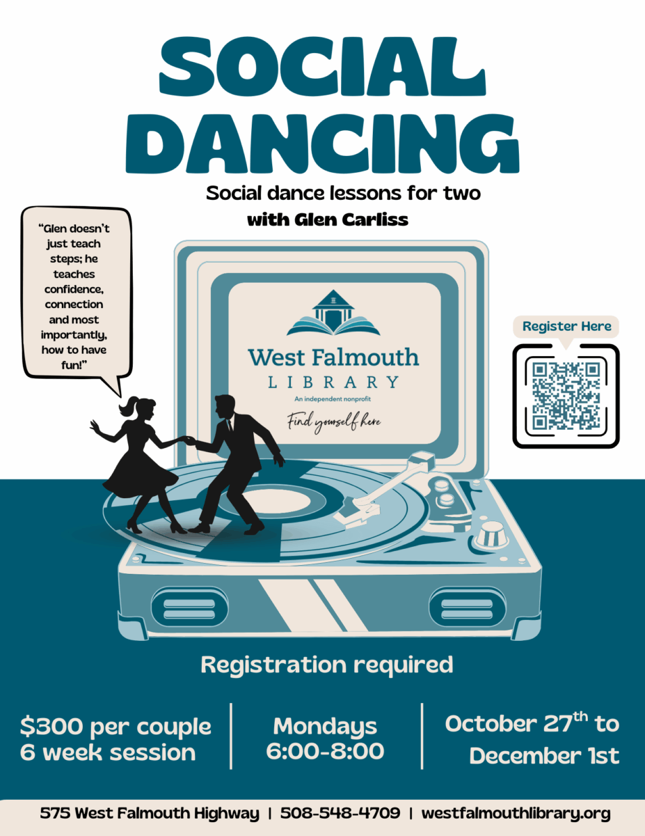 Flyer for 6-week Social Dancing Class Fall 2025 at West Falmouth Library