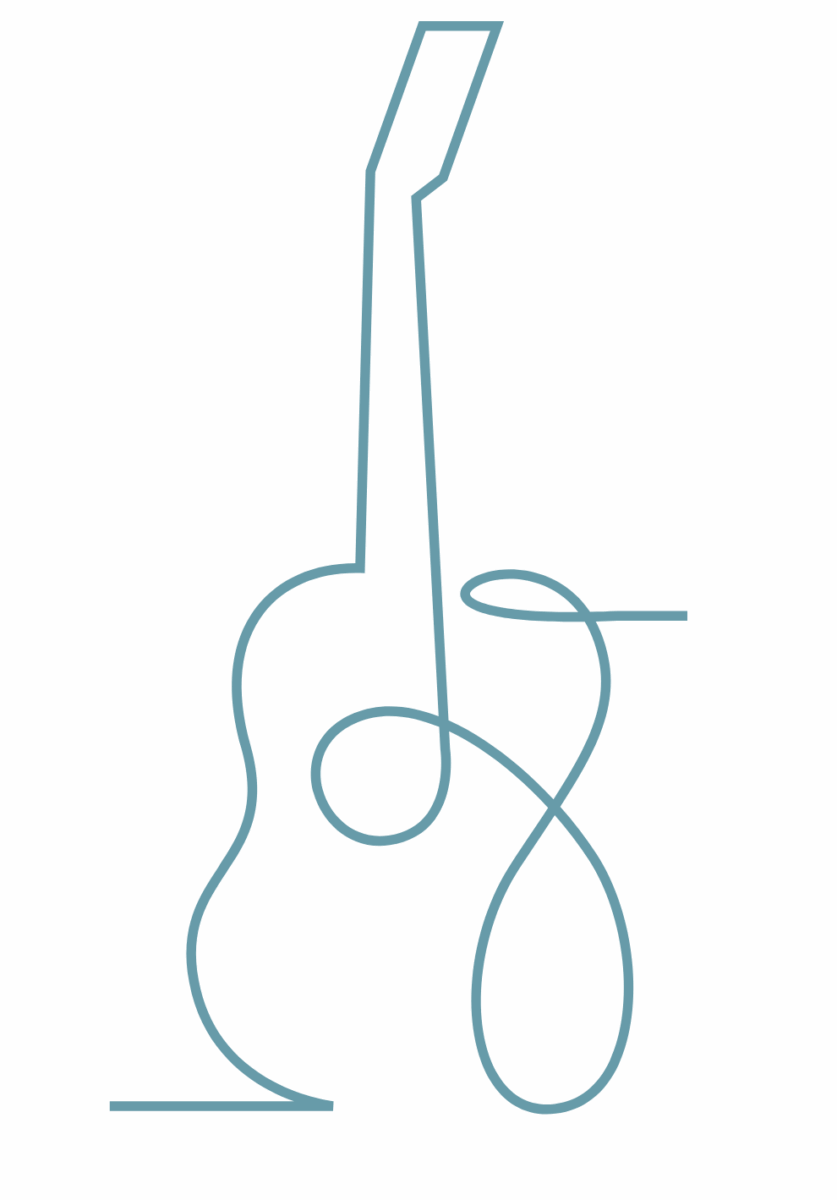 graphic of blue abstract drawing of a guitar