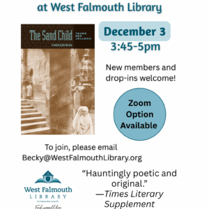 flier for December 2025 West Falmouth Library International Book Group meeting