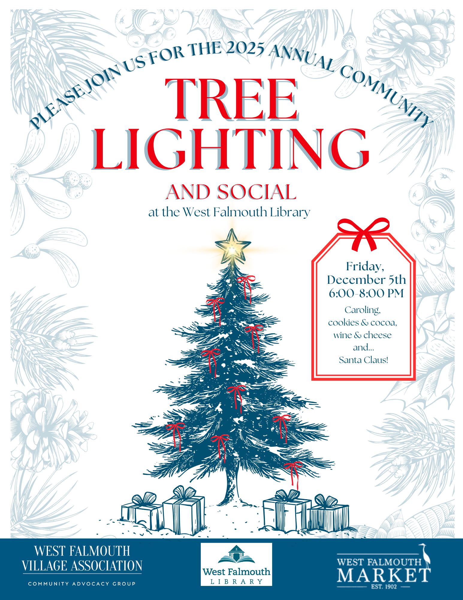 2025 Tree Lighting flyer for West Falmouth Library