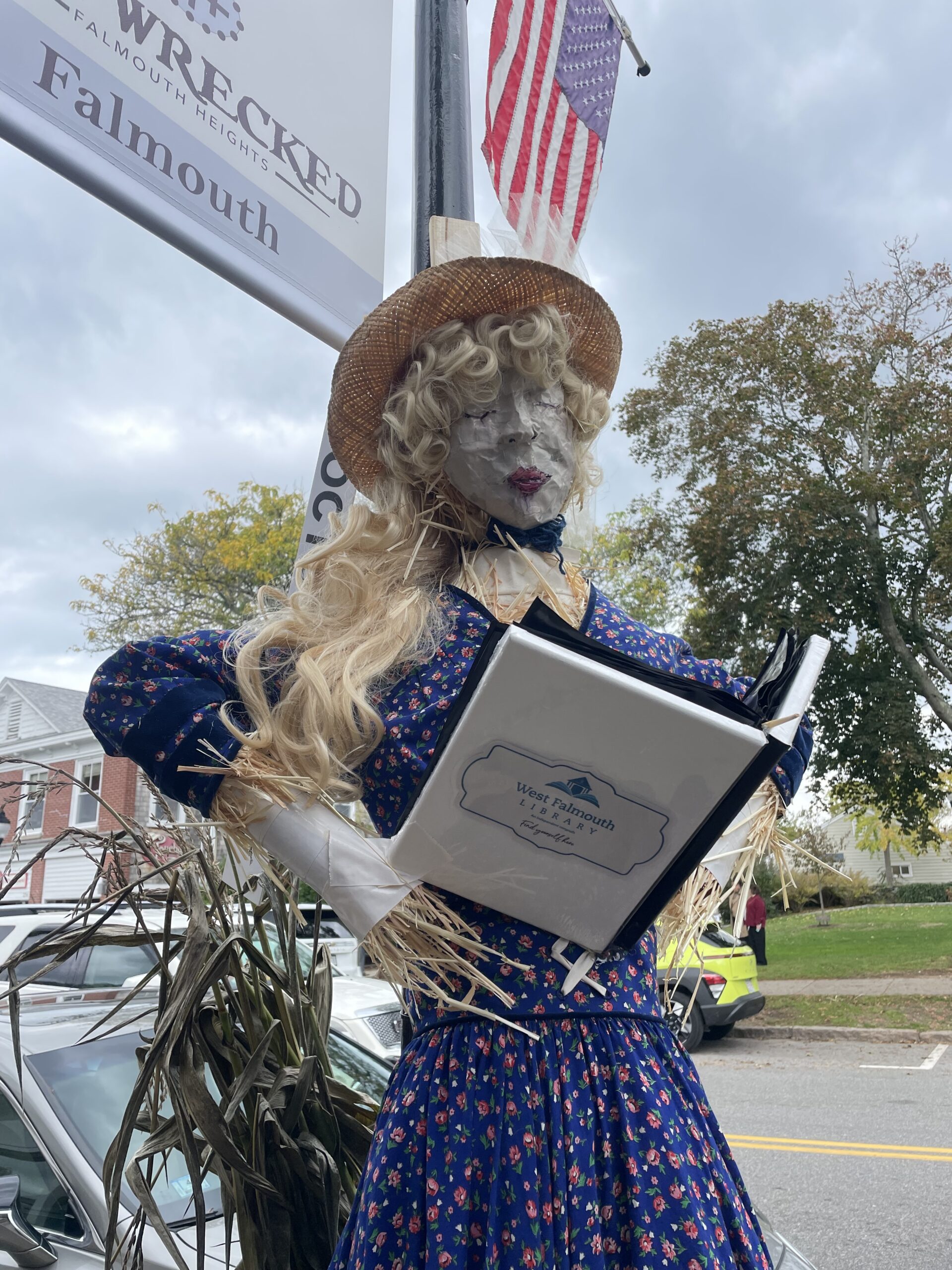 West Falmouth Library scarecrows entry in Street of Scarecrows Contest for October 2025