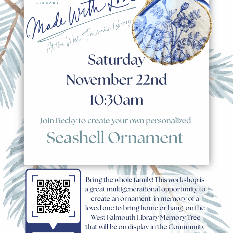 Fall 2025 Sea Shell Ornament Flyer for West Falmouth Library