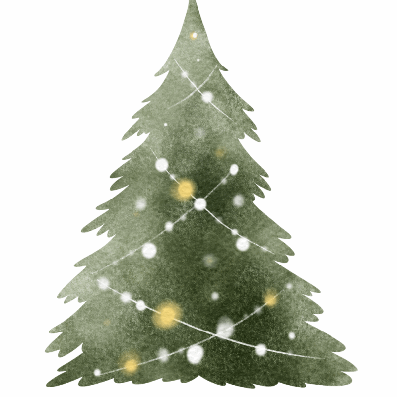 drawing of lit up Christmas tree