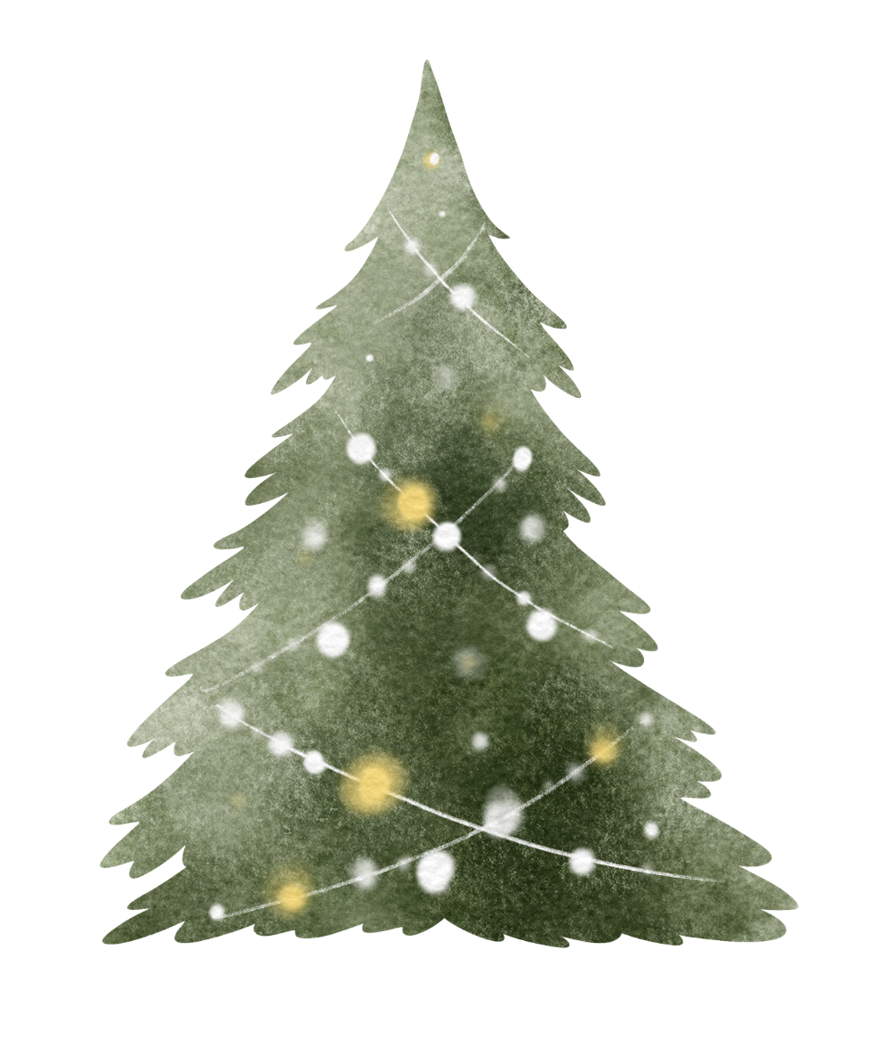 drawing of lit up Christmas tree