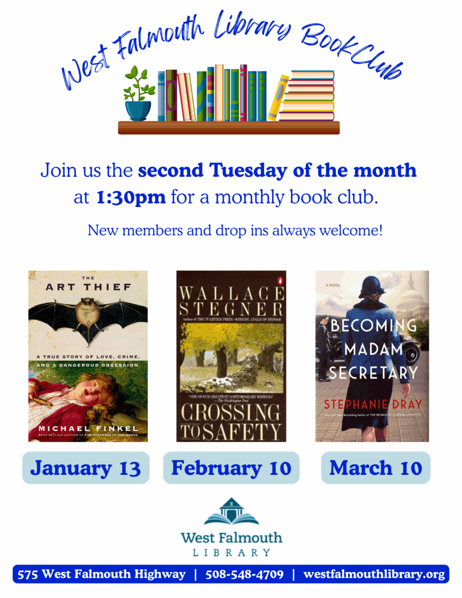 Winter and Spring 2026 WFL Book Club Schedule for West Falmouth Library