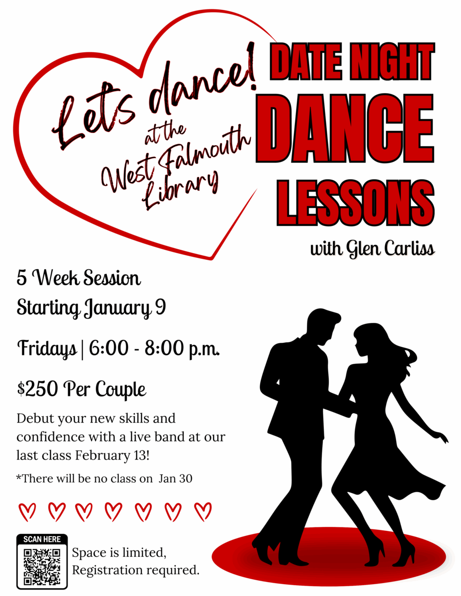 Flyer for 2026 winter Dancing class at West Falmouth Library