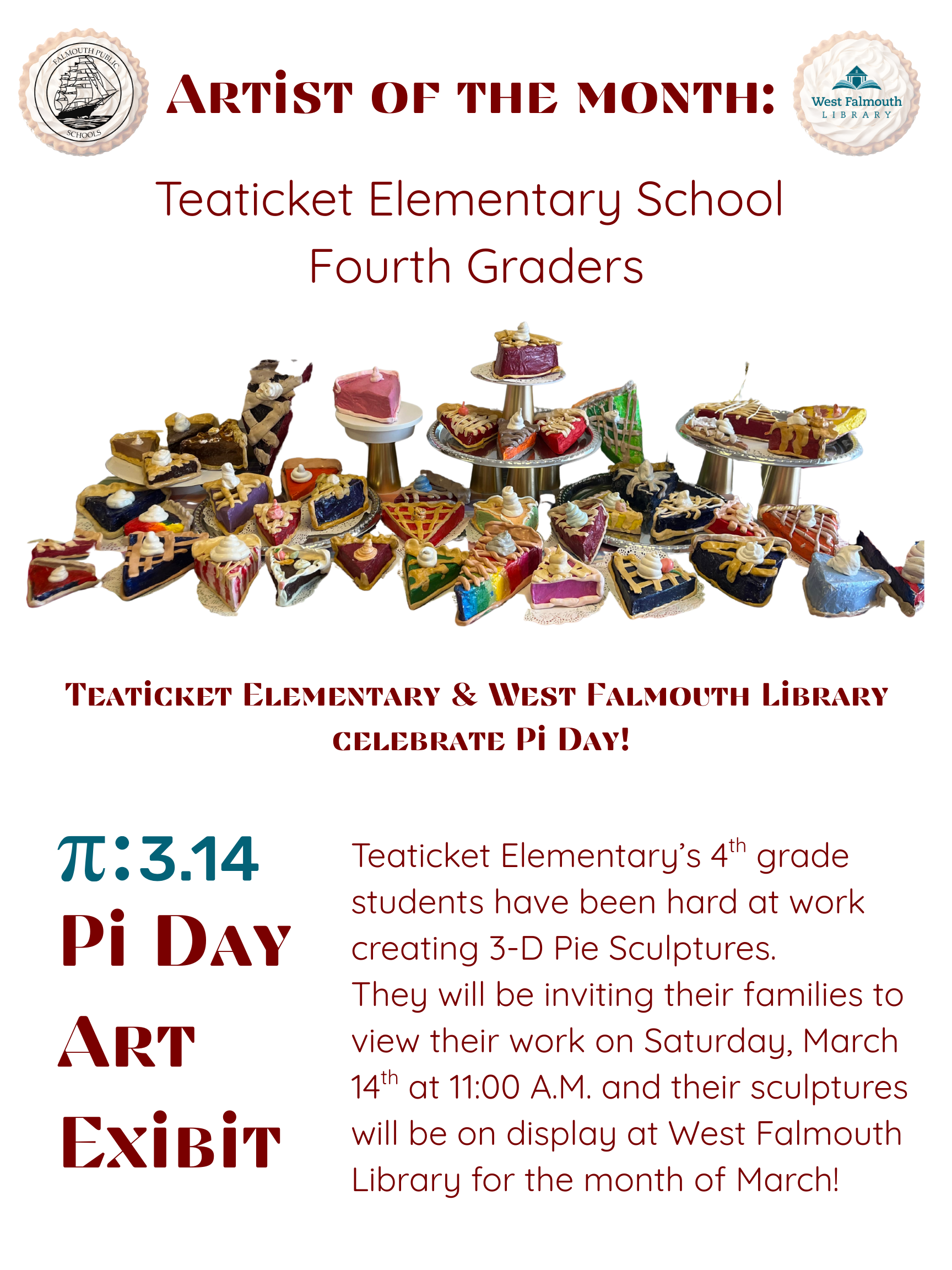 Flyer for March 2026 Artist of the Month at West Falmouth Library