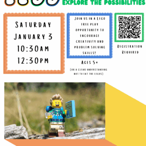 Flyer for 1/3/26 Lego free play at West Falmouth Library
