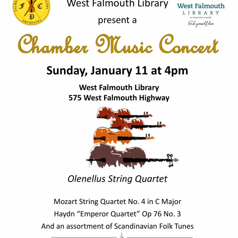 FCPO Chamber Music Concert 11 Jan 2026 flyer for West Falmouth Library