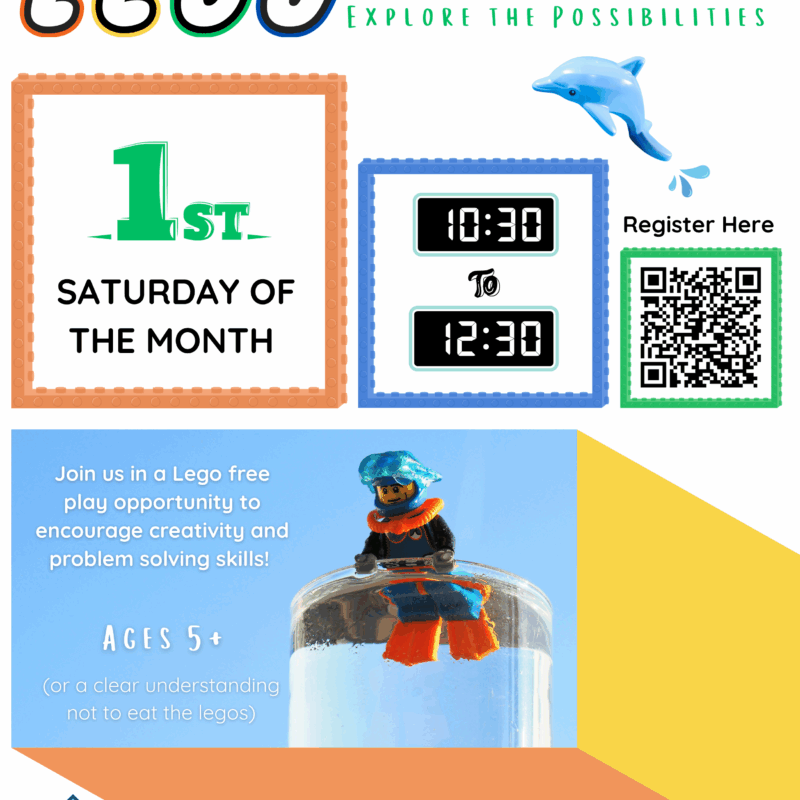 Flyer for Monthly Lego Club at West Falmouth Library