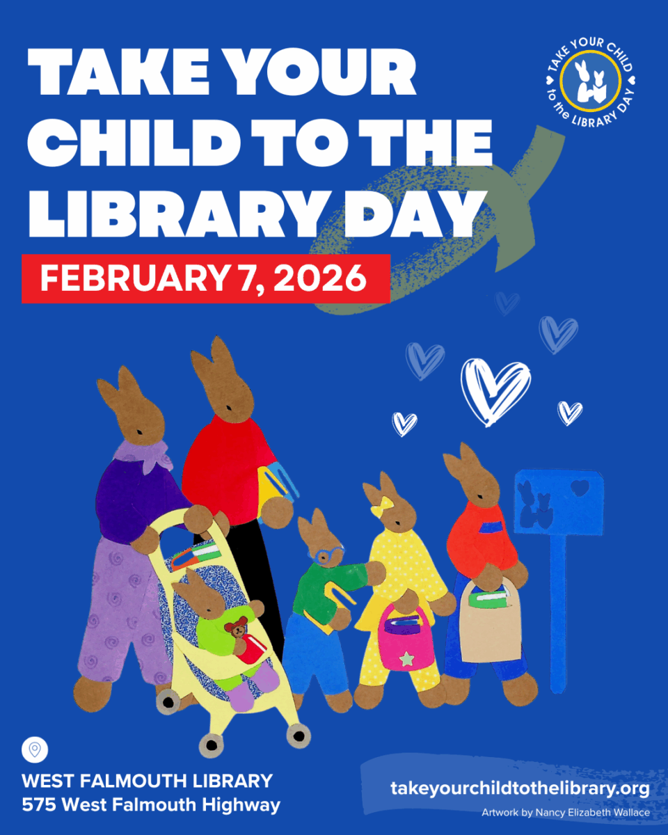 flyer for 2026 Take Your Child to the Library Day at West Falmouth Library