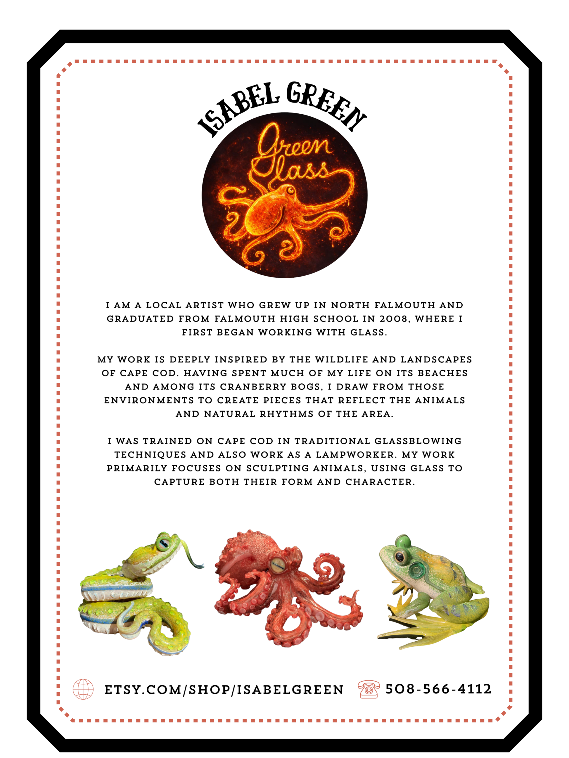 flyer for May 2025 artist of the Month at West Falmouth Library Isabel Green