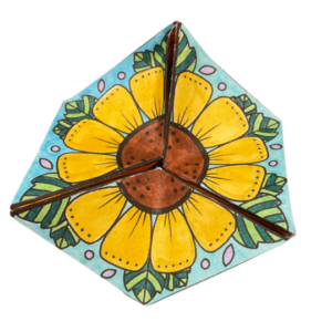 picture of a kaleidocycle with a sunflower design