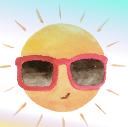 color illustration of a smiling sun wearing sunglasses