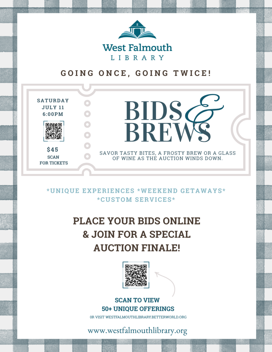 flyer for July 2026 West Falmouth Library silent auction