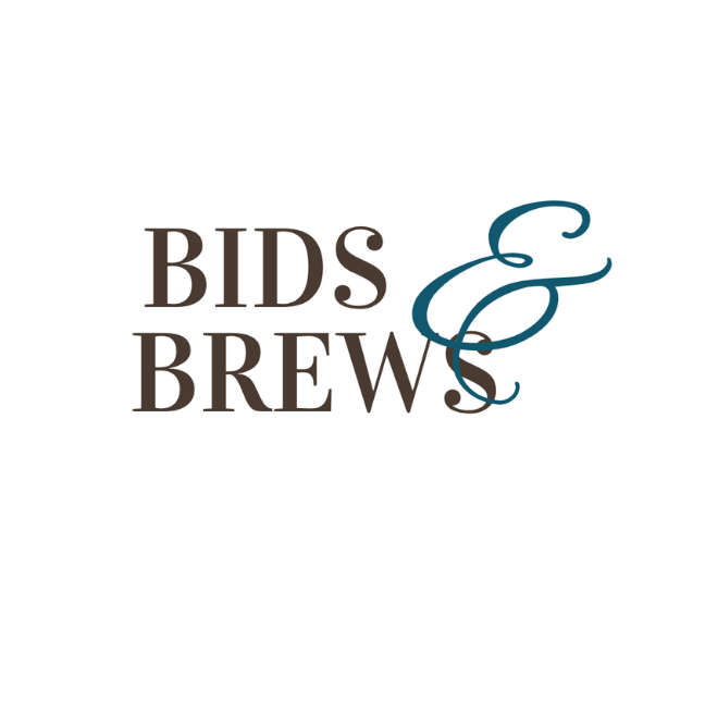 Text treatment for Bids & Brews July 11 2026 Aucton finale gathering