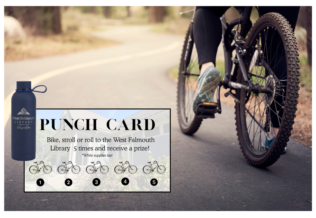 West Falmouth Library punch card and water bottle for summer 2026