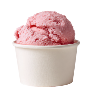 white cup of pink scoops of ice cream