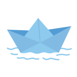 illustration of a blue papper boat floating in water