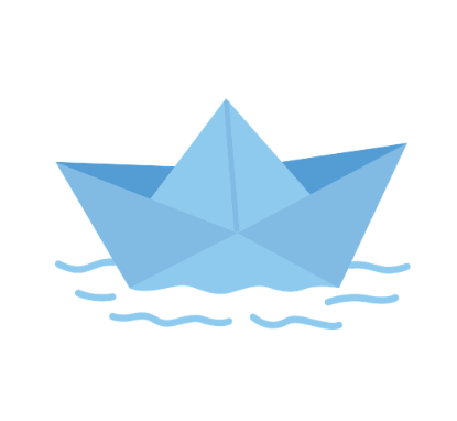illustration of a blue papper boat floating in water