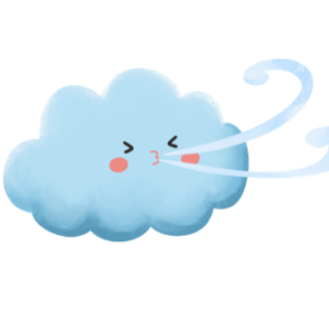 cartoon image of blowing wind with a face