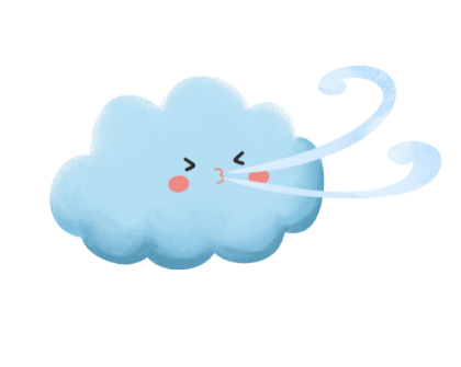 cartoon image of blowing wind with a face