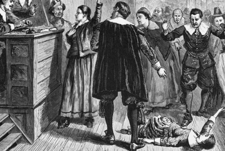 black and white illustration of Salem Witch Trials