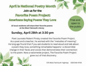Favorite Poem Project Sunday, April 28th 3:30pm - Free